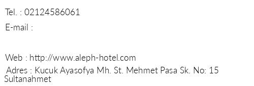 Aleph Hotel telefon numaralar, faks, e-mail, posta adresi ve iletiim bilgileri